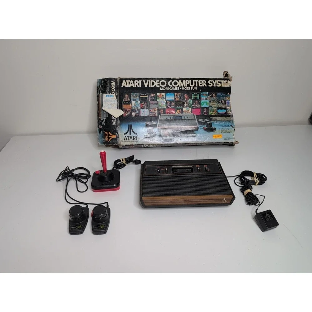 Vtg Atari Video Computer System CX-2600A w/ Box Paddles Joystick 1980 For Parts